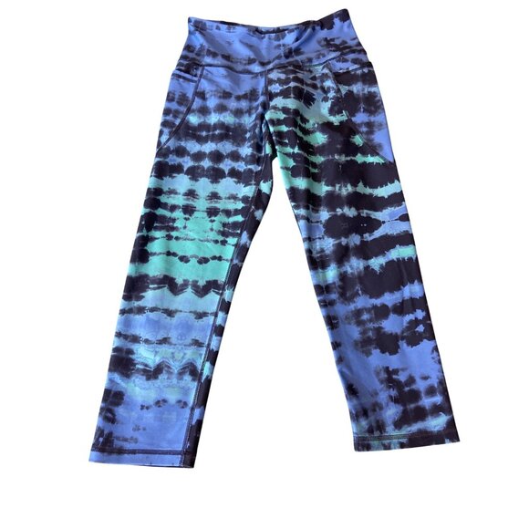 Old Navy Active Leggings M Blue GreenTie-Dye GoDry Elevate Stretchy Athleisure - Picture 1 of 7